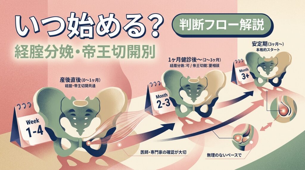 いつ始める？（経腟分娩・帝王切開別）— 産後骨盤矯正はいつから始める？